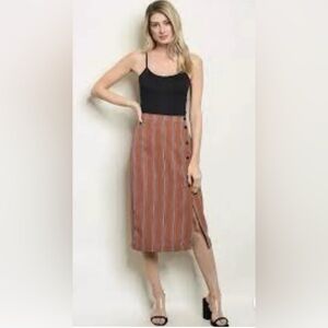Sissy Boy striped button front midi skirt size M linen blend